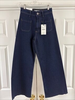 NWT!! Zara The Patch Pocket Marine Straight Jeans. Rinse Indigo Color. Sz 36/4.
